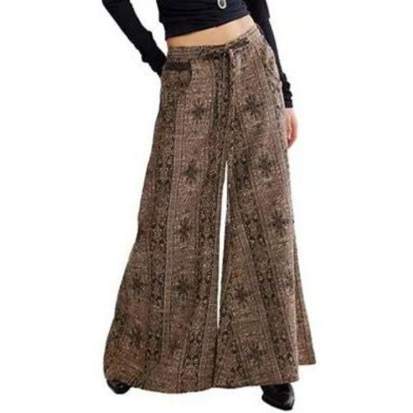 Free People Pants - NWT $198 Free People Sz 6 Dahlia Brown Tapestry Wide Leg Linen Blend Pants  Boho